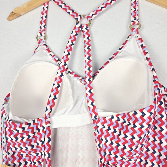 NWT Kona Sol Women One-Piece Swim 16 Red White Blue Gold Ring CrisCross Adjust - Picture 14 of 16